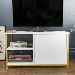 Decorotika Muskegon Single Door and 2 Open Shelf Gold and White TV Unit - Size: 51 x 90 x 36cm - Multi - Wilko