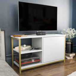 Decorotika Muskegon Single Door and 2 Open Shelf Gold and White TV Unit - Size: 51 x 90 x 36cm - Multi - Wilko - thumbnail 7