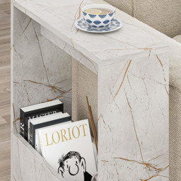 Decortie Simpi Single Shelf Gold Marble Effect Modern Side Table - Size: 60 x 55 x 20cm - Grey - Wilko - thumbnail 5