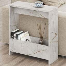 Decortie Simpi Single Shelf Gold Marble Effect Modern Side Table - Size: 60 x 55 x 20cm - Grey - Wilko