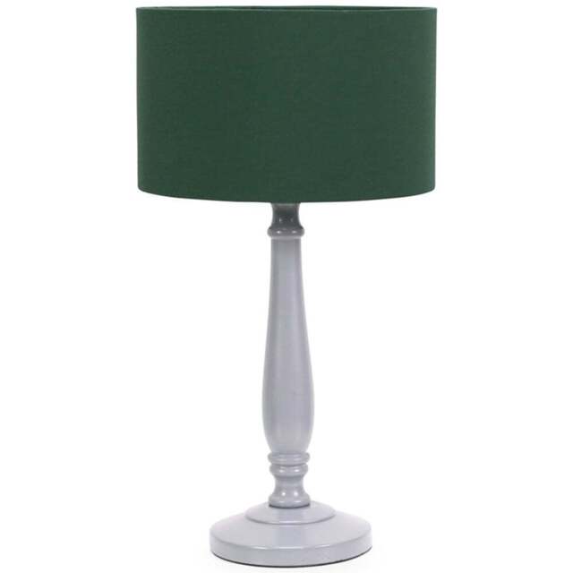 ValueLights Victoria Green Fabric Drum Shade Grey Wood Traditional Stem LED Table Lamp - Size: 45.5 x 25.5 x 25.5cm - Wilko - image 1