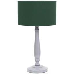 ValueLights Victoria Green Fabric Drum Shade Grey Wood Traditional Stem LED Table Lamp - Size: 45.5 x 25.5 x 25.5cm - Wilko