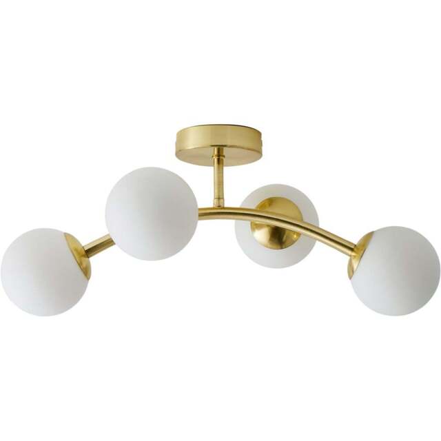 ValueLights Jas Gold 4 Way Opal White Frosted Glass Globe Shade LED Ceiling Light - Size: 20 x 22 x 48cm - Wilko - image 1