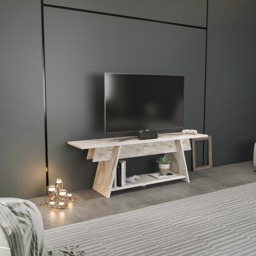 Decorotika Lanca Single Shelf White Marble Effect TV Unit - Size: 50 x 150 x 35cm - Cream - Wilko - thumbnail 4