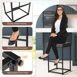 Costway Grey PU Leather Bar Stool Set of 2 - Size: 84 x 50 x 25cm - Wilko - thumbnail 6