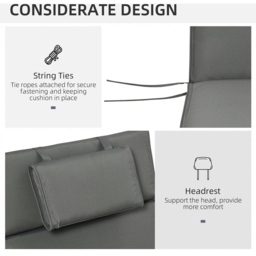 Outsunny Grey Sun Lounger Cushion Replacement with Pillow 196 x 53cm - Size: 53 x 198cm - Wilko - thumbnail 6