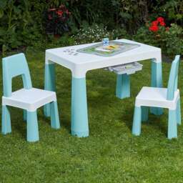 Liberty House Toys Blue and White Kids Height Adjustable Table and Chairs - Size: 49-54 x 50 x 78cm - Wilko