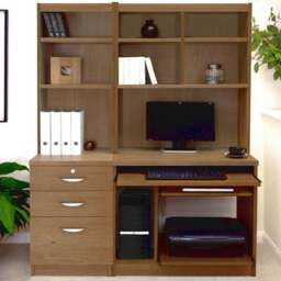 R White Cabinets 3 Drawer Set-17 Computer Desk with Bookcase and Printer Shelf Dark Brown - Size: 182.8 x 132.9 x 54cm - Wilko