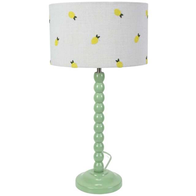ValueLights Bobbins Lemon Embroidered Drum Shade Sage Green LED Table Lamp - Wilko - image 1