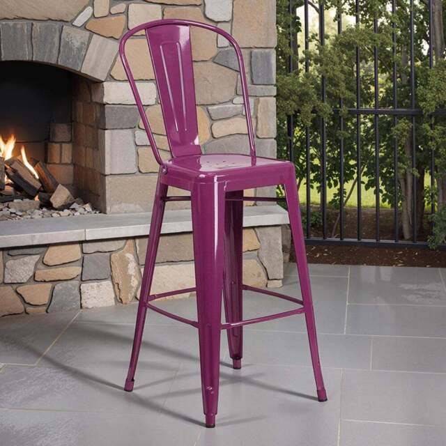 FWStyle Set of 4 24 inch Purple Galvanised Steel Ready Assembled Bar Stools - Wilko - image 1