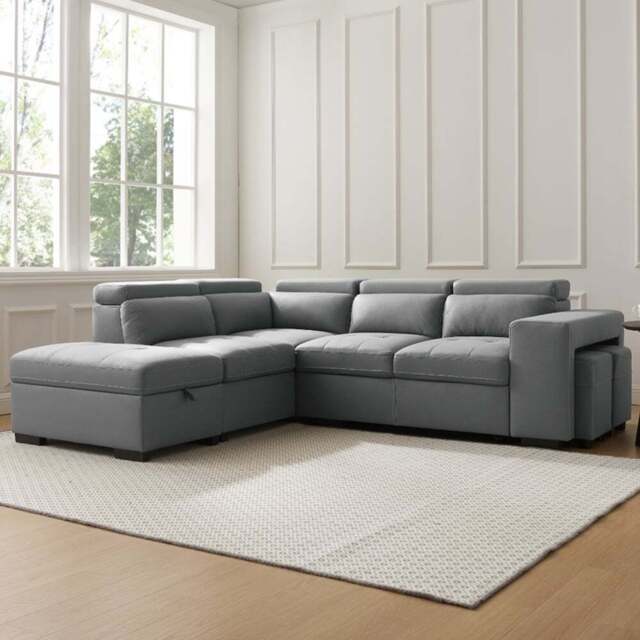 Home Detail Scarlett 5 Seater Grey Air Leather Left Hand Corner Sofa - Wilko - image 1