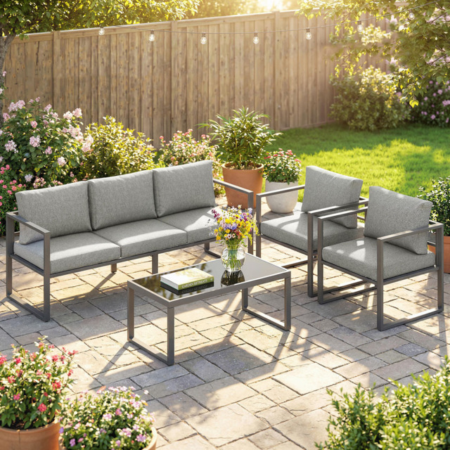 Outsunny 5 Seater Dark Grey Aluminium Frame Garden Lounge Set - Wilko - image 1