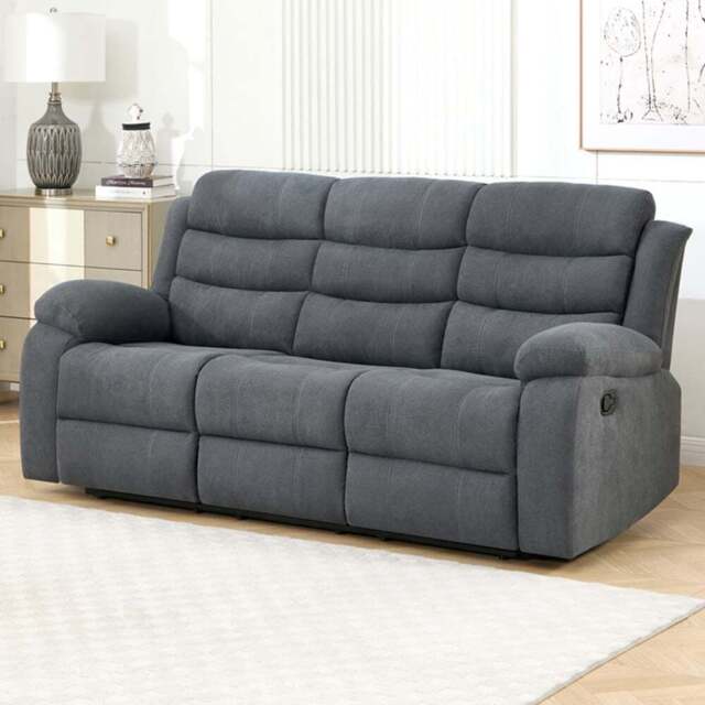 Furniture Online Boston 3 Seater Grey Manual Recliner Sofa - Wilko - image 1