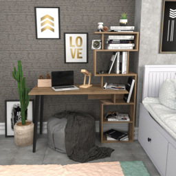 Decorotika Vina 7 Shelf Computer Desk with Bookcase Walnut - Size: 146.6 x 138.6 x 55cm - Brown - Wilko - thumbnail 5