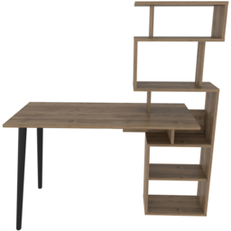 Decorotika Vina 7 Shelf Computer Desk with Bookcase Walnut - Size: 146.6 x 138.6 x 55cm - Brown - Wilko - thumbnail 4