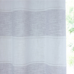 Tyrone Textiles Santorini Grey Linen Look Striped Eyelet Voile Panel Curtains 140 x 137cm - Size: W 140 x D 137cm - Wilko - thumbnail 4