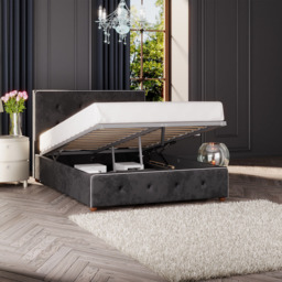 Laurence Llewelyn-Bowen Hesper Double Black Mirazzi Velvet Ottoman Bed - Wilko - thumbnail 3