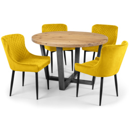 Julian Bowen Brooklyn 4 Seater Round Dining Set Oak and Mustard - Yellow - Wilko - thumbnail 3
