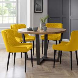 Julian Bowen Brooklyn 4 Seater Round Dining Set Oak and Mustard - Yellow - Wilko