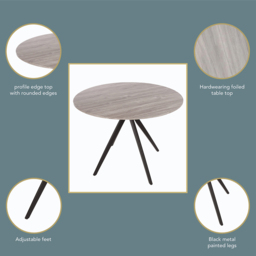 Core Products Aspen 4 Seater Round Dining Table Grey Oak Effect - Size: 100 x 100 x 75cm - Wilko - thumbnail 6