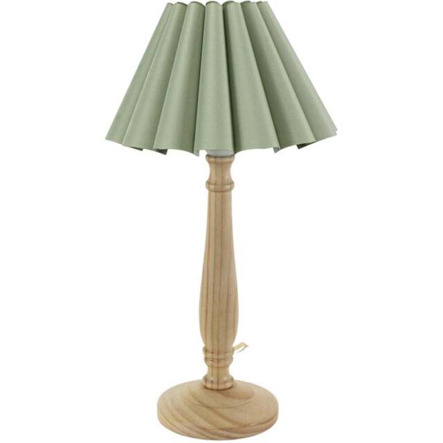 ValueLights Victoria Sage Green Scallop Shade Light Wood LED Table Lamp - Cream - Wilko - image 1