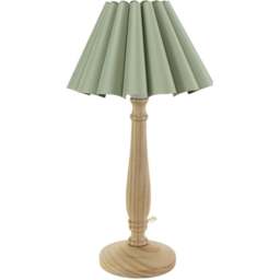 ValueLights Victoria Sage Green Scallop Shade Light Wood LED Table Lamp - Cream - Wilko