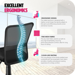 tectake Patrick Black Height Adjustable Padded Office Chair - Size: 95 x 50 x 43cm - Wilko - thumbnail 7