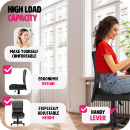 tectake Patrick Black Height Adjustable Padded Office Chair - Size: 95 x 50 x 43cm - Wilko - thumbnail 6