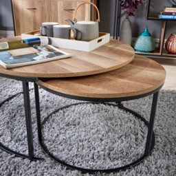 Home Source Oakmere Black and Oak Effect Round Nest of Tables Set of 2 - Size: 40 x 77 x 77cm - Brown - Wilko - thumbnail 4