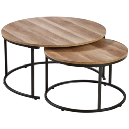 Home Source Oakmere Black and Oak Effect Round Nest of Tables Set of 2 - Size: 40 x 77 x 77cm - Brown - Wilko - thumbnail 3