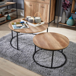Home Source Oakmere Black and Oak Effect Round Nest of Tables Set of 2 - Size: 40 x 77 x 77cm - Brown - Wilko - thumbnail 7
