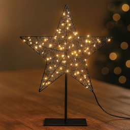 Xmas Haus Black 100 Warm White LED Star on Stand Christmas Decoration 30 x 44cm - Size: 300 x 440 x 90cm - Wilko