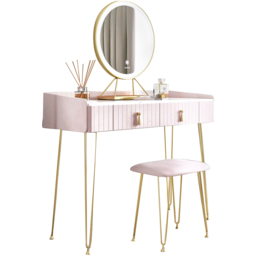 CARME Home Tokyo Glow 2 Drawer Pink Velvet Dressing Table Set with LED Mirror - Size: 55 x 34 x 116cm - Wilko - thumbnail 3