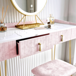 CARME Home Tokyo Glow 2 Drawer Pink Velvet Dressing Table Set with LED Mirror - Size: 55 x 34 x 116cm - Wilko - thumbnail 6