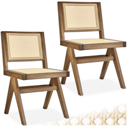 Tectake Lizzy Light Oak Rattan Backrest Accent Chair Set of 2 - Brown - Wilko - thumbnail 3