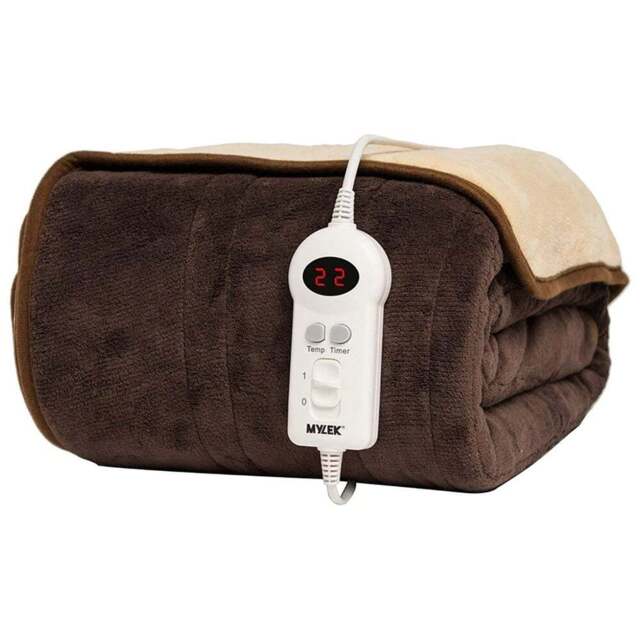 MYLEK Chocolate Reversible Heated Throw - Size: 160 x 180 cm - Brown - Wilko - image 1