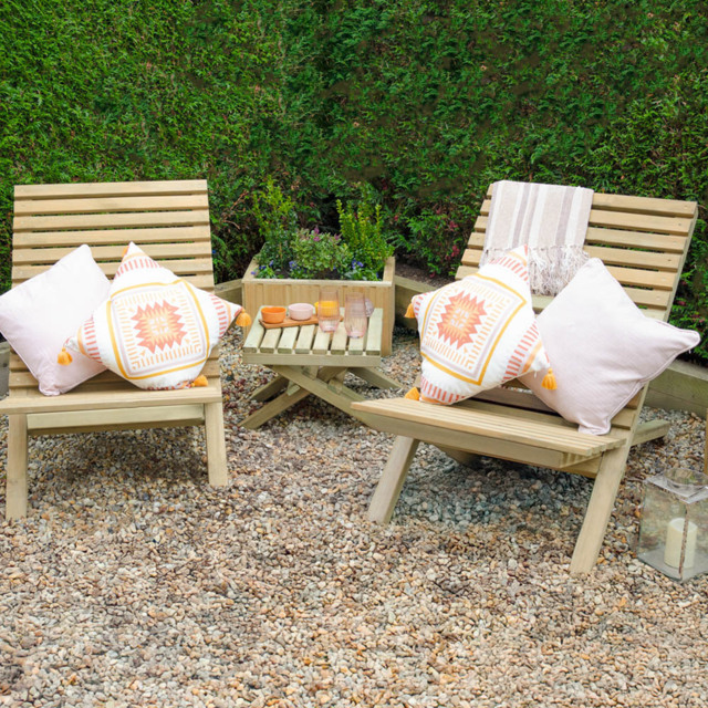 Forest Garden 2 Seater Slatted Chair and Table Set - Green - Wilko - image 1