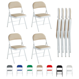 Set of 4 Beige Padded Folding Metal Dining Chairs - MCC - Wilko - thumbnail 3