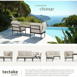 tectake Magaluf 2 Seater 5 in 1 Garden Lounge Set - Grey - Wilko - thumbnail 5