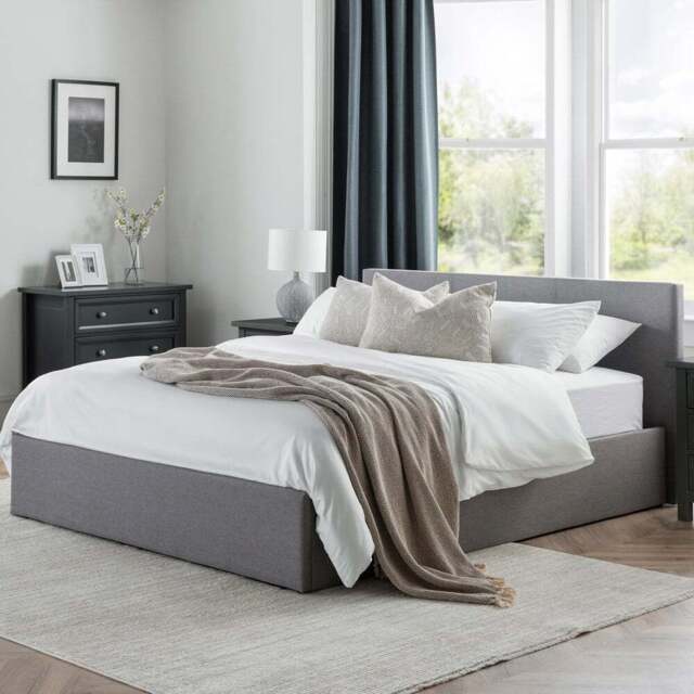 Julian Bowen Rialto King Size Light Grey Linen Lift Up Storage Bed - Wilko - image 1