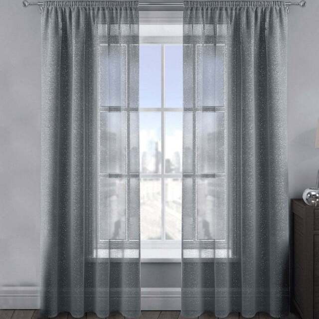Velosso Alessandria Charcoal Shimmer Voile Panel Curtain 137 x 122cm - Size: W 137 x D 122cm - Grey - Wilko - image 1