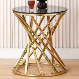 Comfy Living Gold Round Tinted Glass Side Table - Size: 55 x 50 x 50cm - Wilko