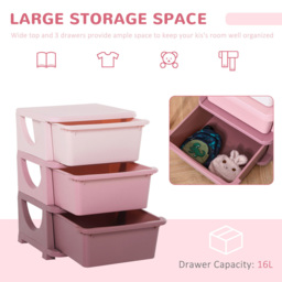 Playful Haven Pink 3 Drawers Kids Storage Unit - Size: 37 x 37 x 56.5cm - Wilko - thumbnail 7