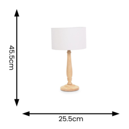 ValueLights Victoria White Fabric Drum Shade Light Wood Traditional Stem LED Table Lamp - Size: 45.5 x 25.5 x 25.5cm - Cream - Wilko - thumbnail 6