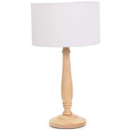 ValueLights Victoria White Fabric Drum Shade Light Wood Traditional Stem LED Table Lamp - Size: 45.5 x 25.5 x 25.5cm - Cream - Wilko