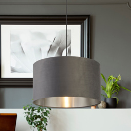 Lighting Collection Dark Grey Silver Inner Velvet Drum Shade 50cm - Size: 28 x 50 x 50cm - Wilko - thumbnail 3