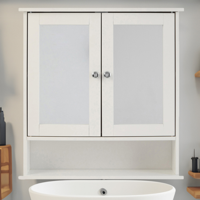 Premier Housewares White 2 Door Mirror Bathroom Cabinet - Size: 56 x 13 x 58cm - Wilko - image 1