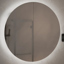 vidaXL 2 Door Oak Round LED Mirror Bathroom Cabinet - Size: 54 x 54 x 17.5cm - Brown - Wilko