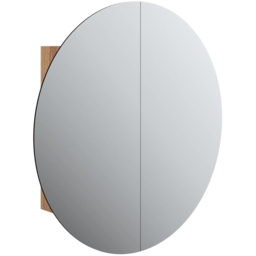 vidaXL 2 Door Oak Round LED Mirror Bathroom Cabinet - Size: 54 x 54 x 17.5cm - Brown - Wilko - thumbnail 3