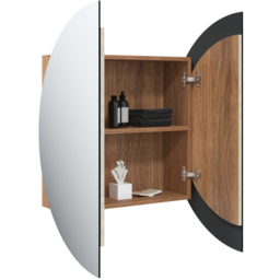 vidaXL 2 Door Oak Round LED Mirror Bathroom Cabinet - Size: 54 x 54 x 17.5cm - Brown - Wilko - thumbnail 4